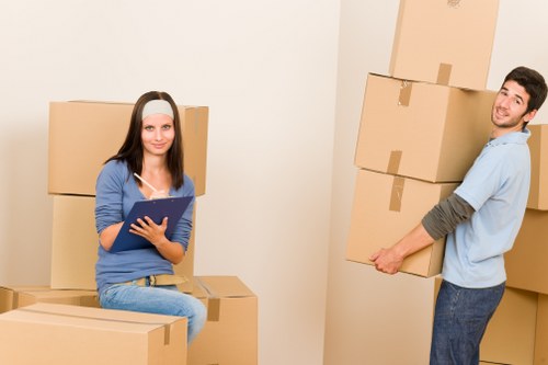 Packed boxes and furniture ready for a flat move in Paddington